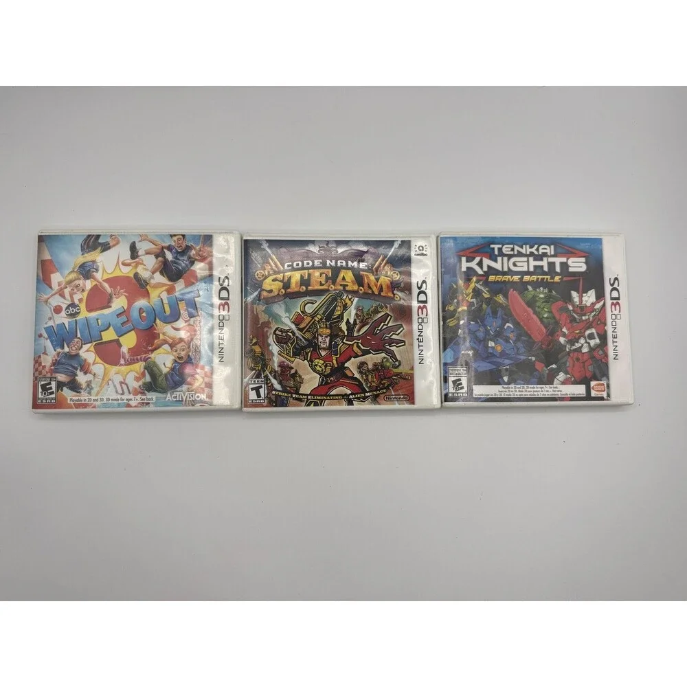 Nintendo 3DS 3 Game Lot Tenkai Knights Code Name STEAM Wipeout 3 Complete CIB